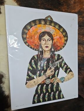 Rum And Rumba Artist Print - Woman with Orange Hat and Black Dress Home Art